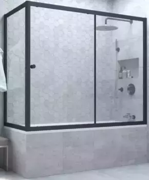 Шторка на ванну стеклянная «Vegas Glass» ZV+ZVF Novo 150/90 Crystal vision/чёрная матовая универсальная