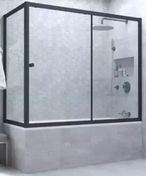 Шторка на ванну стеклянная «Vegas Glass» ZV+ZVF Novo 160/75 Crystal vision/чёрная матовая универсальная
