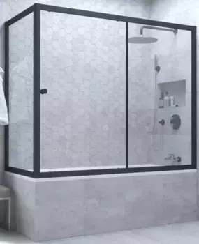Шторка на ванну стеклянная «Vegas Glass» ZV+ZVF Novo 160/80 Crystal vision/чёрная матовая универсальная
