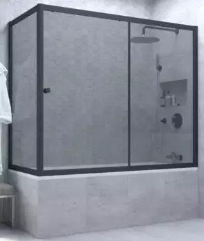 Шторка на ванну стеклянная «Vegas Glass» ZV+ZVF Novo 160/80 графит/чёрная матовая универсальная