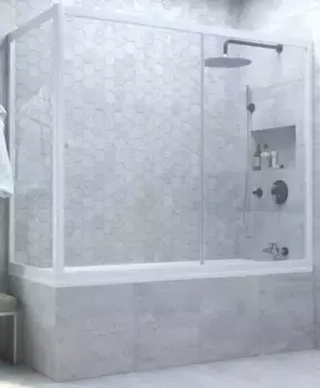 Шторка на ванну стеклянная «Vegas Glass» ZV+ZVF Novo 160/85 Crystal vision/белая универсальная