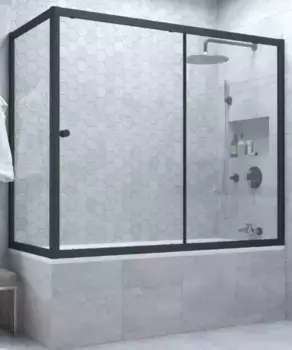 Шторка на ванну стеклянная «Vegas Glass» ZV+ZVF Novo 160/85 Crystal vision/чёрная матовая универсальная