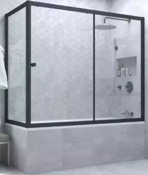 Шторка на ванну стеклянная «Vegas Glass» ZV+ZVF Novo 160/90 Crystal vision/чёрная матовая универсальная