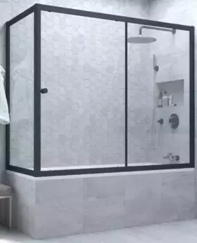 Шторка на ванну стеклянная «Vegas Glass» ZV+ZVF Novo 170/75 Crystal vision/чёрная матовая универсальная