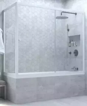 Шторка на ванну стеклянная «Vegas Glass» ZV+ZVF Novo 170/85 Crystal vision/белая универсальная