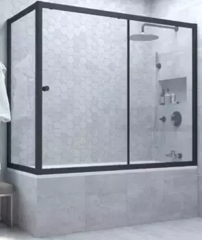 Шторка на ванну стеклянная «Vegas Glass» ZV+ZVF Novo 170/85 Crystal vision/чёрная матовая универсальная