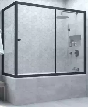 Шторка на ванну стеклянная «Vegas Glass» ZV+ZVF Novo 170/90 Crystal vision/чёрная матовая универсальная