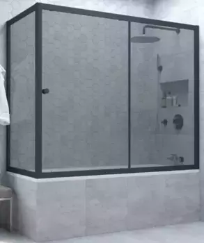 Шторка на ванну стеклянная «Vegas Glass» ZV+ZVF Novo 170/90 графит/чёрная матовая универсальная