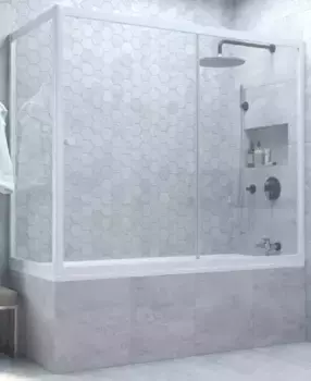 Шторка на ванну стеклянная «Vegas Glass» ZV+ZVF Novo 180/80 Crystal vision/белая универсальная