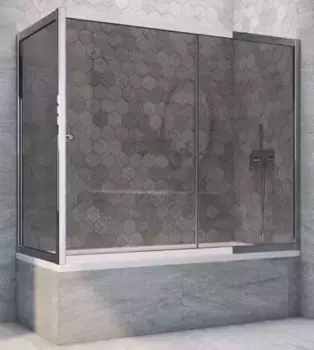 Шторка на ванну стеклянная «Vegas Glass» ZV+ZVF Tur Novo 150/70 графит/хром глянцевый универсальная