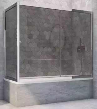 Шторка на ванну стеклянная «Vegas Glass» ZV+ZVF Tur Novo 150/75 графит/хром глянцевый универсальная