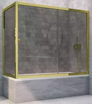 Шторка на ванну стеклянная «Vegas Glass» ZV+ZVF Tur Novo 150/75 графит/золото глянцевое универсальная