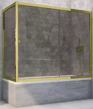 Шторка на ванну стеклянная «Vegas Glass» ZV+ZVF Tur Novo 150/80 графит/золото глянцевое универсальная
