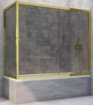 Шторка на ванну стеклянная «Vegas Glass» ZV+ZVF Tur Novo 150/85 графит/золото глянцевое универсальная