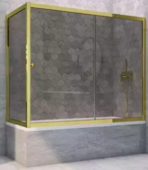 Шторка на ванну стеклянная «Vegas Glass» ZV+ZVF Tur Novo 150/90 графит/золото глянцевое универсальная