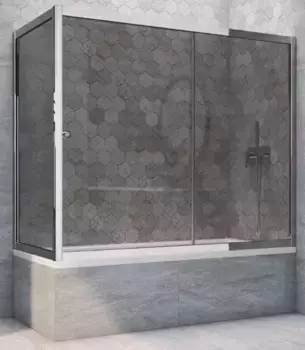 Шторка на ванну стеклянная «Vegas Glass» ZV+ZVF Tur Novo 160/90 графит/хром глянцевый универсальная