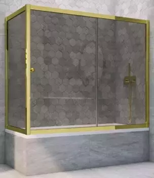 Шторка на ванну стеклянная «Vegas Glass» ZV+ZVF Tur Novo 170/75 графит/золото глянцевое универсальная