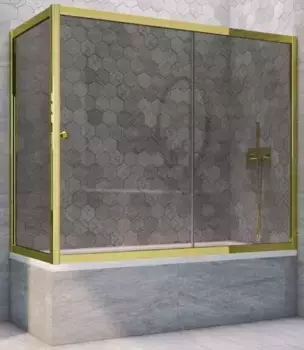 Шторка на ванну стеклянная «Vegas Glass» ZV+ZVF Tur Novo 180/80 графит/золото глянцевое универсальная
