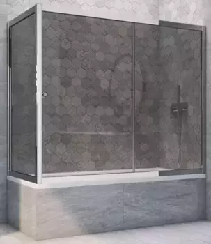 Шторка на ванну стеклянная «Vegas Glass» ZV+ZVF Tur Novo 180/85 графит/хром глянцевый универсальная