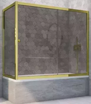 Шторка на ванну стеклянная «Vegas Glass» ZV+ZVF Tur Novo 190/80 графит/золото глянцевое универсальная