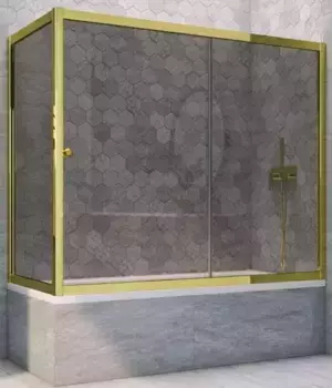 Шторка на ванну стеклянная «Vegas Glass» ZV+ZVF Tur Novo 190/85 графит/золото глянцевое универсальная