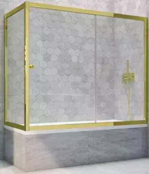 Шторка на ванну стеклянная «Vegas Glass» ZV+ZVF Tur Novo 190/90 прозрачная/золото глянцевое универсальная