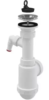 Сифон для кухонной мойки «AlcaPlast» A441P нержавеющая решетка белый