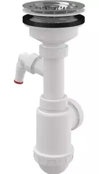 Сифон для кухонной мойки «AlcaPlast» A446P нержавеющая решетка+ штуцер белый