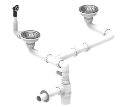 Сифон для кухонной мойки на две чаши «Teka» 61001294 Сифон 3 1/2 с круглым переливом хром