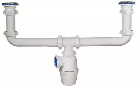 Сифон для кухонной мойки на две чаши «Orio» А-4009 1 1/2"х40 нержавеющая сталь