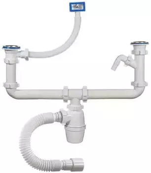 Сифон для кухонной мойки на две чаши «Orio» А-40091 1 1/2"х40 нержавеющая сталь