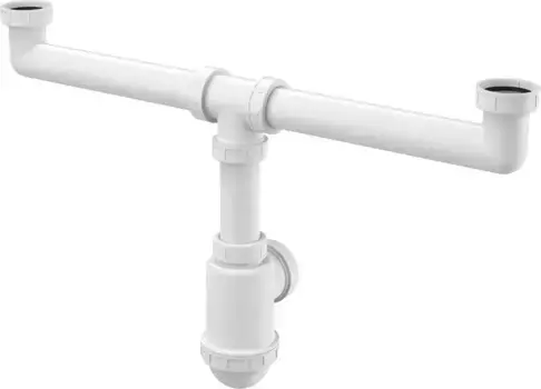 Сифон для кухонной мойки на две чаши «AlcaPlast» A448 с накидными гайками белый