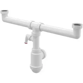 Сифон для кухонной мойки на две чаши «AlcaPlast» A448P с накидными гайками+ штуцер белый