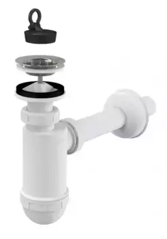 Сифон для раковины «AlcaPlast» AG210512432 с нержавеющей peшeткой аналог A410 белый