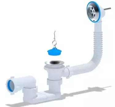 Сифон для ванны слив-перелив «АНИпласт» E050 1 1/2" перелив 50 см нержавеющая сталь с пробкой