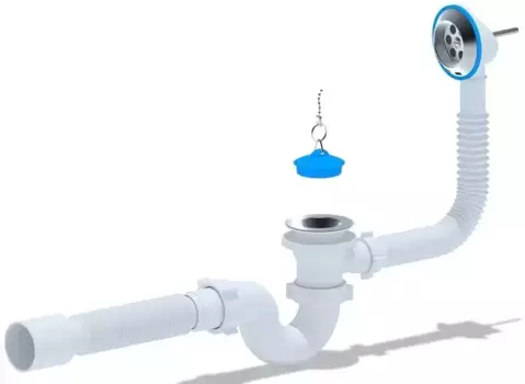 Сифон для ванны слив-перелив «АНИпласт» E155 40*50 перелив 50 см хром с пробкой