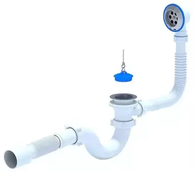 Сифон для ванны слив-перелив «АНИпласт» E155 перелив 50 см хром с пробкой