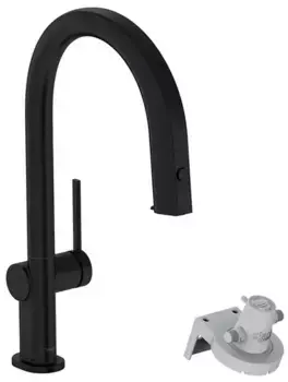 Смеситель для кухни с подключением к фильтру «Hansgrohe» Aqittura M91 76803670 с выдвижным изливом чёрный матовый