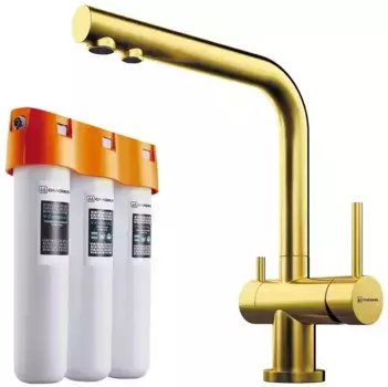 Смеситель для кухни с подключением к фильтру «Omoikiri» Nagano LG+ Pure drop Lite светлое золото