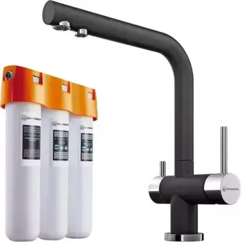 Смеситель для кухни с подключением к фильтру «Omoikiri» Nagano BL+ Pure drop Lite чёрный/хром