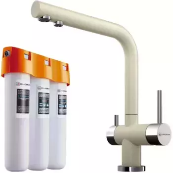 Смеситель для кухни с подключением к фильтру «Omoikiri» Nagano P-BE+Pure drop Lite ваниль