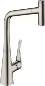 Смеситель для кухонной мойки «Hansgrohe» Metris Select M71 73803800 с выдвижным изливом сталь