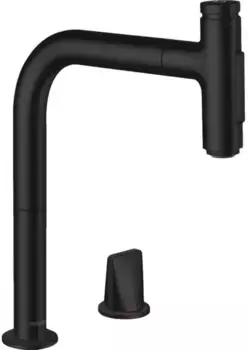 Смеситель для кухонной мойки «Hansgrohe» Metris Select M71 73818670 с выдвижным изливом чёрный матовый