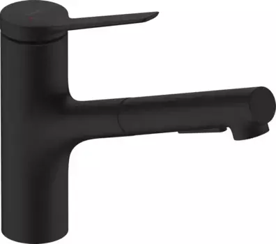 Смеситель для кухонной мойки «Hansgrohe» Zesis M33 74800670 с выдвижным изливом чёрный матовый