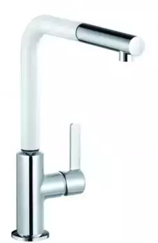 Смеситель для кухонной мойки «Kludi» L-ine S 408519375 с выдвижным изливом хром/белый