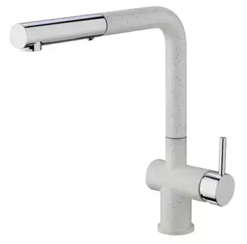 Смеситель для кухонной мойки «Paini» Cox HD90566CR1KM с выдвижным изливом белый/хром