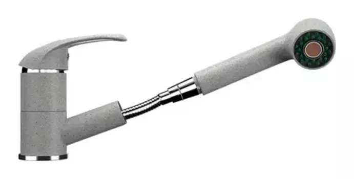 Смеситель для кухонной мойки «Ulgran» U-002-310 с выдвижным изливом серый