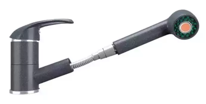 Смеситель для кухонной мойки «Ulgran» U-002-343 с выдвижным изливом антрацит