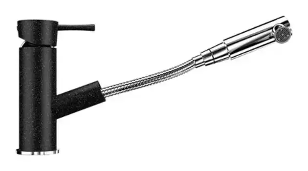 Смеситель для кухонной мойки «Ulgran» U-009-308 с выдвижным изливом чёрный