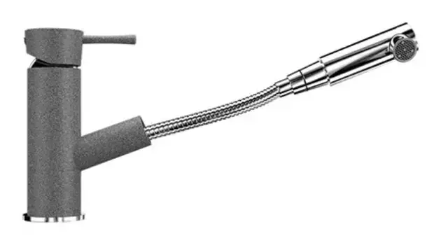 Смеситель для кухонной мойки «Ulgran» U-009-309 с выдвижным изливом тёмно-серый